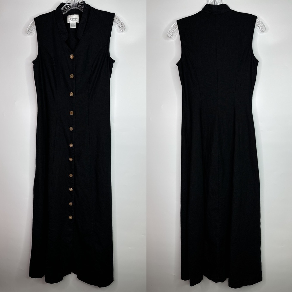 Christopher & Banks Black Sleeveless Button Front Linen Dress Size 8